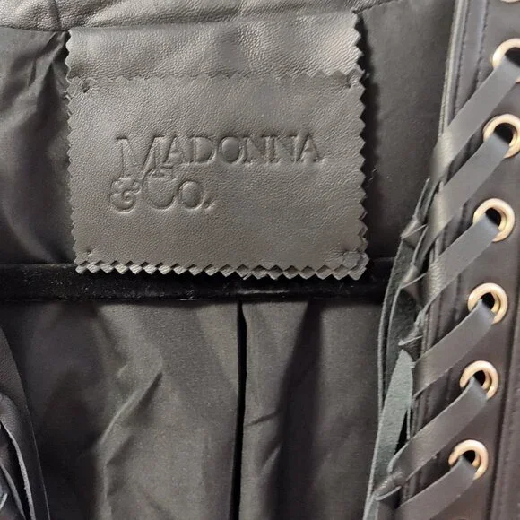 MADONNA & CO LUXE FRINGE LEATHER BOLERO JACKET BIKER BABE RARE - Picture 2 of 8